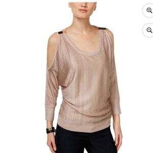 INC International Concepts Semi-Sheer Gold Metallic Cold-Shoulder KnitTop Sz.M